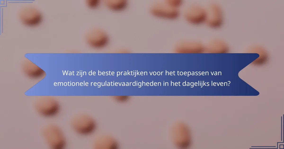 Wat zijn de beste praktijken voor het toepassen van emotionele regulatievaardigheden in het dagelijks leven?